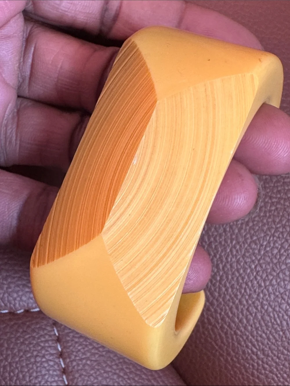 Yellow Carved Bakelite Cuff Bracelet Rare